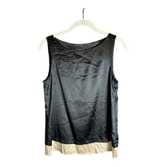 Theory Black Navy White Silk Colorblock Sleeveless Blouse Side Zip Small - Picture 1 of 7